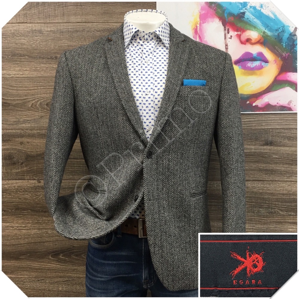 EGARA Mens Tweed Blazer Sport Coat Casual Jacket Size 2XL (44R) Classic Suit